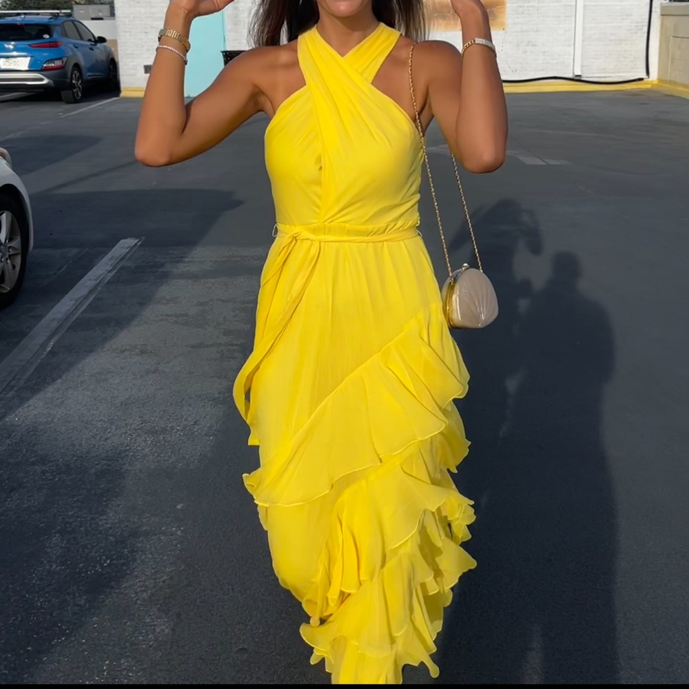 Yellow ruffles Ralph Lauren Maxi dress with belt